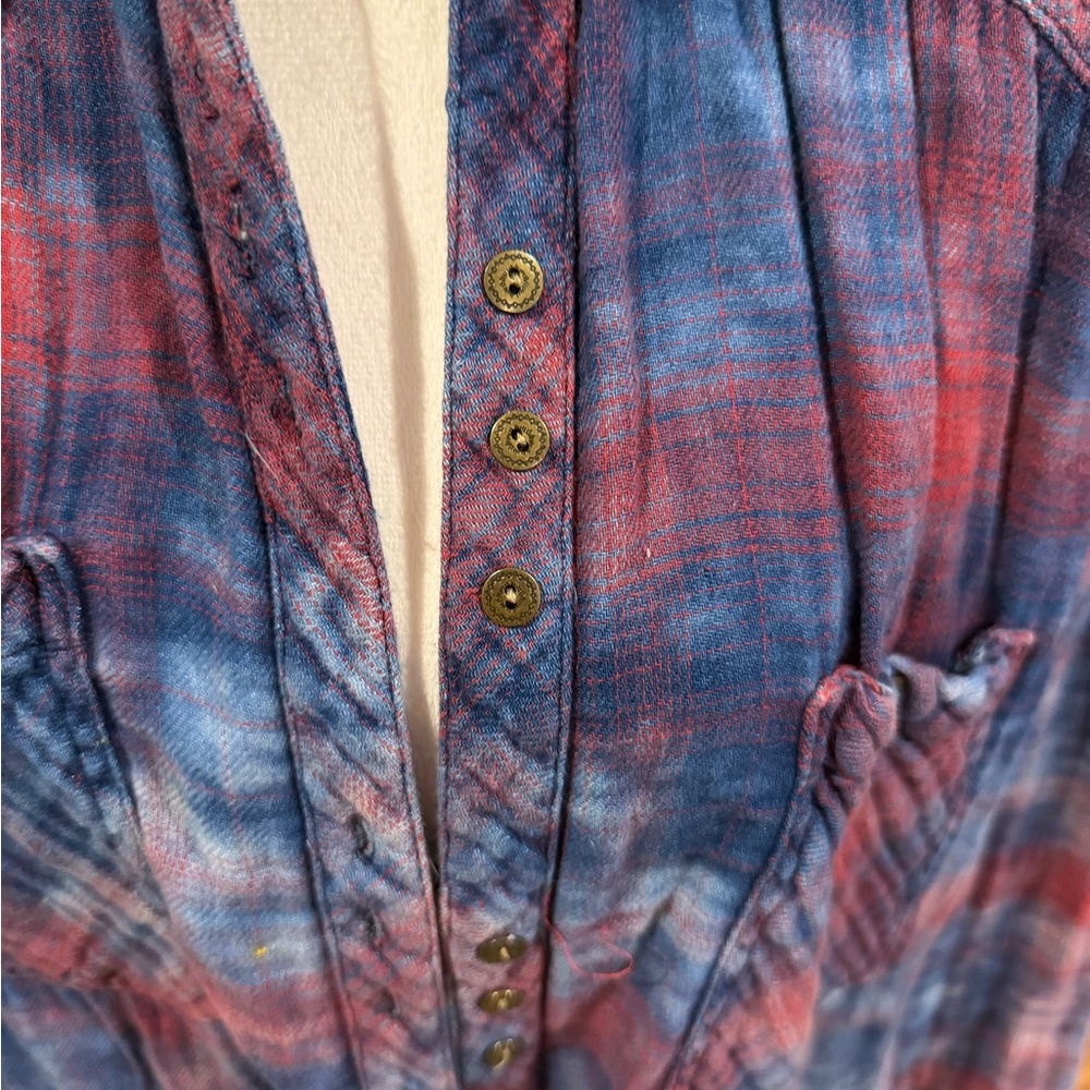 Free People Red and Blue Plaid Shirt - Picture 2 of 6